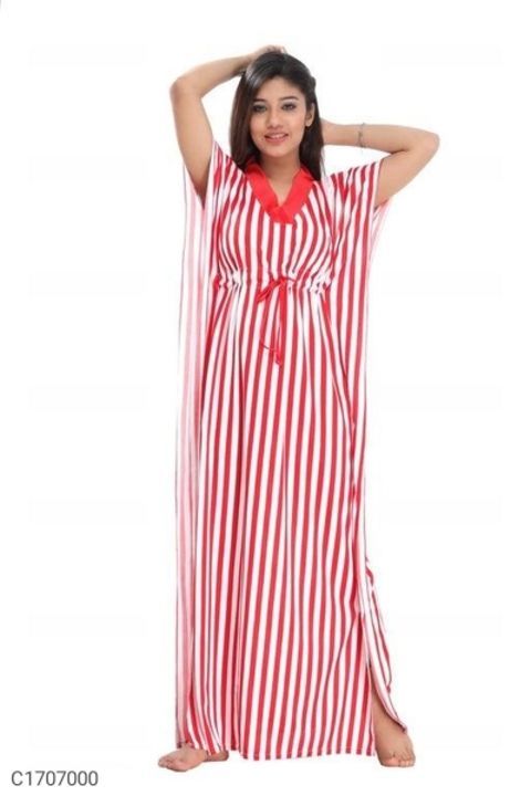 *Catalog Name:* Women's Satin Stripe Night Gowns uploaded by Lovely mart on 5/31/2021