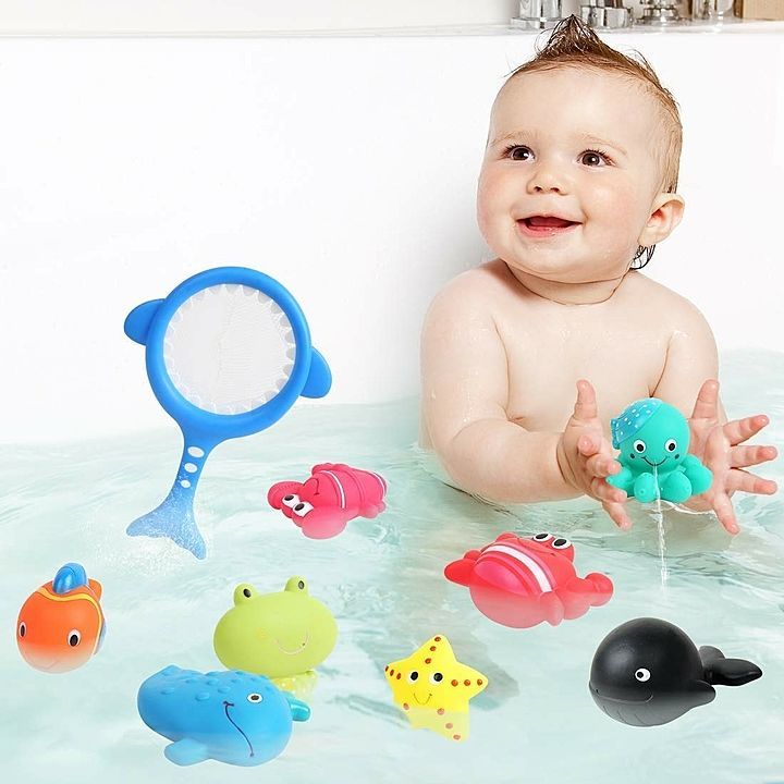 BeebeeRun 9 Pcs Baby Bath Toys Rubber Floating Animals Kid Fishing Toys with Fishing Net Squirters  uploaded by My Shop Prime on 8/8/2020