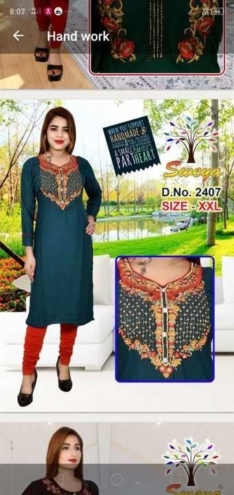 Kurti with embroidery and hand touching uploaded by business on 5/31/2021