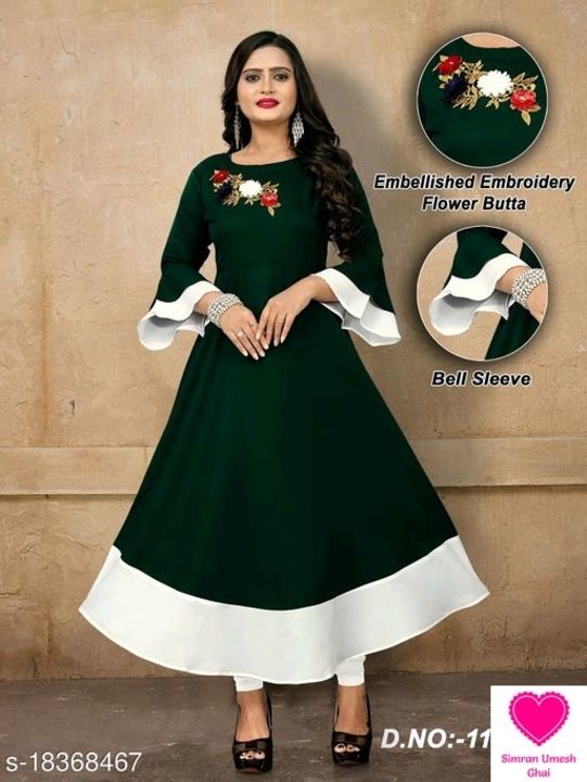 Post image Catalog Name:*Jivika Pretty Kurtis*
Fabric: Rayon
Sleeve Length: Three-Quarter Sleeves
Pattern: Embroidered
Combo of: Single
Sizes:
XL (Bust Size: 42 in, Size Length: 50 in) 
L (Bust Size: 40 in, Size Length: 50 in) 
XXL (Bust Size: 44 in, Size Length: 50 in) 
M (Bust Size: 38 in, Size Length: 50 in) 

Dispatch: 2-3 Days
Easy Returns Available In Case Of Any Issue
