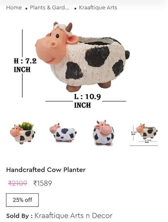 Handcrafted Cow Planter  uploaded by Kraaftique Arts n Decor on 6/1/2021