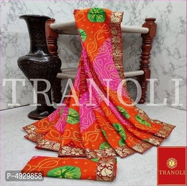 Tranoli Georgette Bandhani Printed Saree with Blouse Piece uploaded by business on 6/2/2021