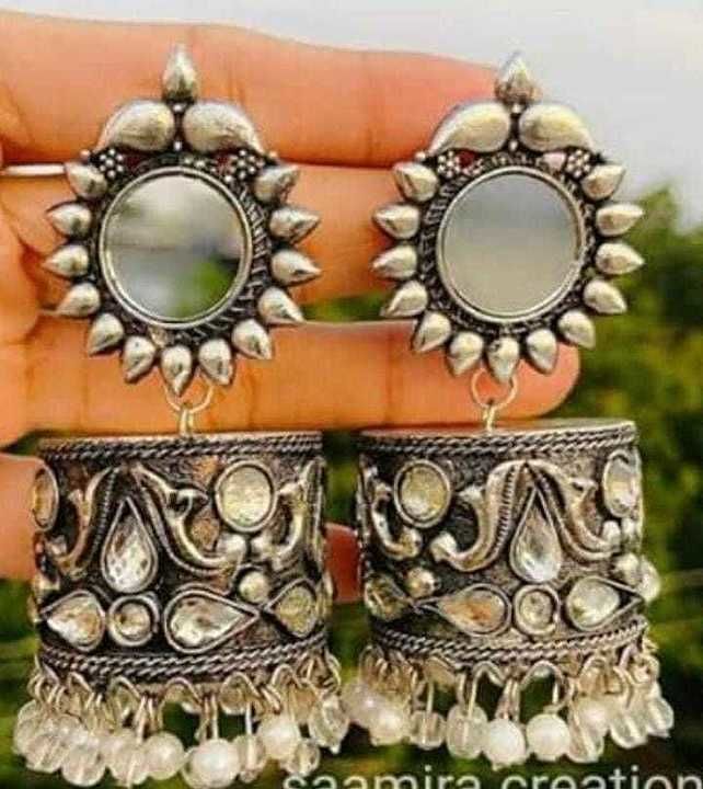 Brass mirror jhumka uploaded by business on 8/9/2020