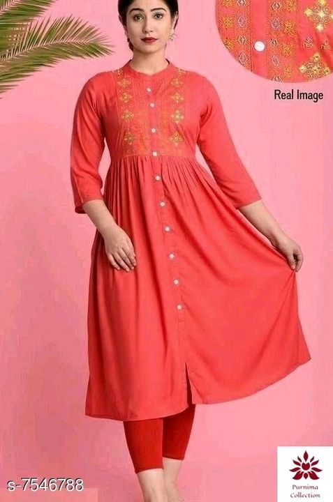 Women's embroidered rayon kurti uploaded by Purnima collection on 6/3/2021
