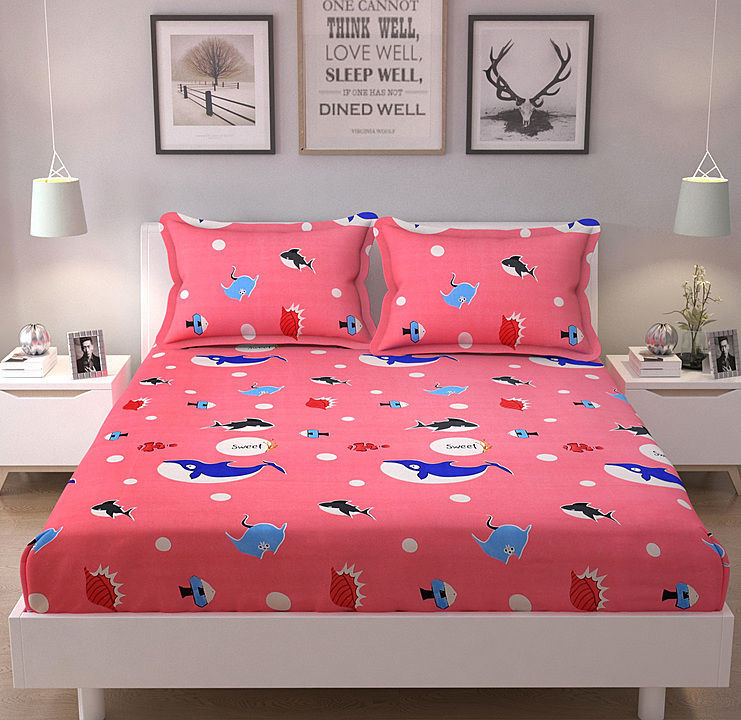 240 TC 100 % Microfiber fish Design One Double Bed Sheet with 2 Pillow Covers uploaded by business on 8/9/2020