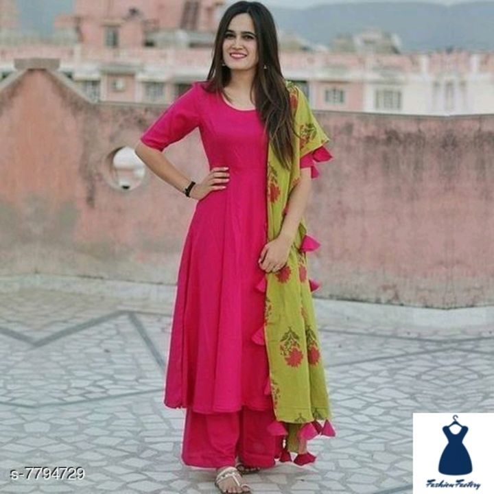 Women Rayon Flared Solid Long Kurti With Palazzos And Dupatta uploaded by business on 6/3/2021