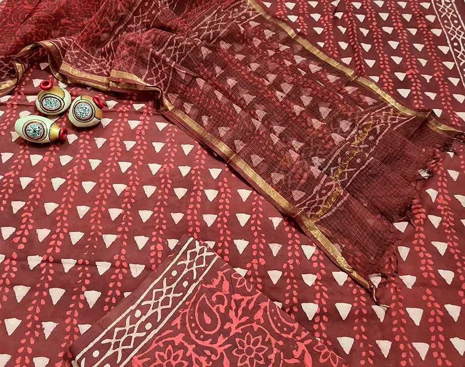 New collection hand block printed cotton suit with Kota Doria duptta good quality allinfo  uploaded by business on 8/10/2020