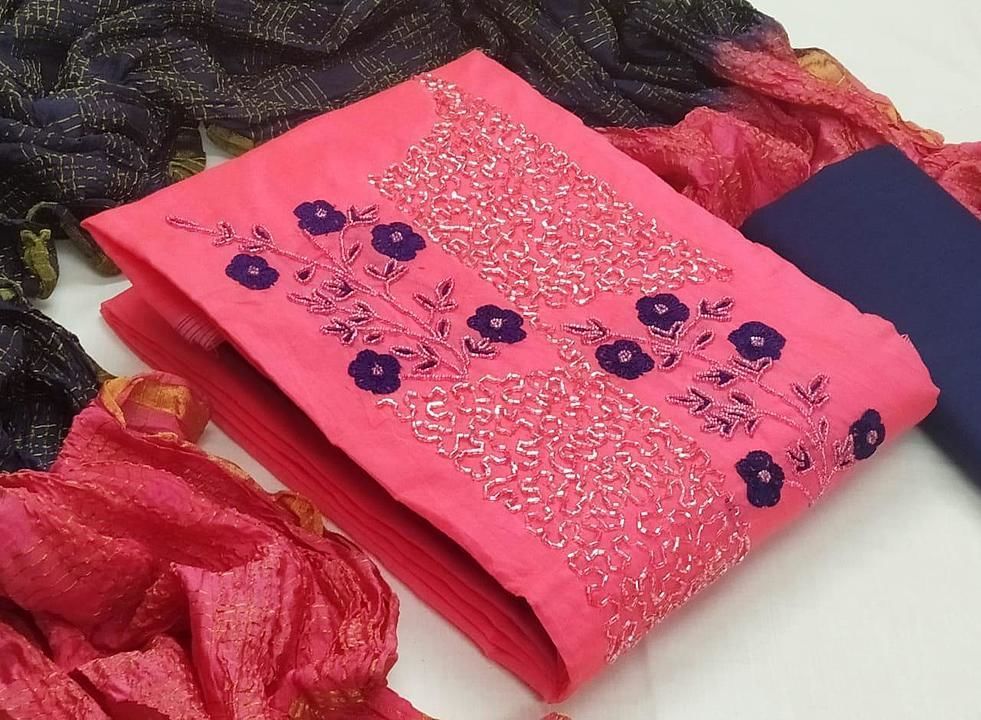 Post image *💝🔥NEW PRODUCT🔥💝*

*❤CATALOG :-NEW FLOWER ❤*

👘Type- Unstitched Dress Material 👘

🥼Top- Heavy chanderi modal khatli work🥼

👖inner &amp; Bottom— santton👖

🧣Dupatta –LAIKRA DUPATTA WITH SHADED🧣

🙅🏻‍♂Work- Khatli work🙅🏻‍♂

*🤑Rate-590/-*

*Ready to Stock*