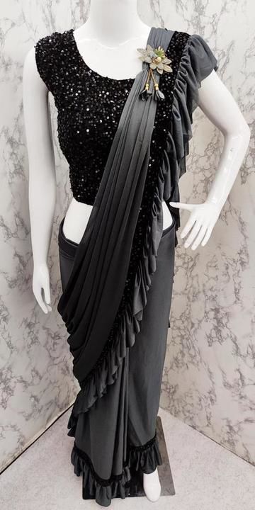 Ruffle Saree With Full Sequence Work Blouse uploaded by business on 6/7/2021