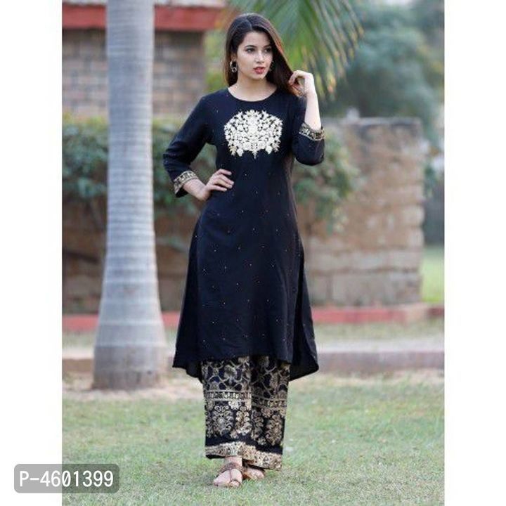 Black Embroidery Kurta with Printed Palazzo uploaded by Style Zone on 6/7/2021
