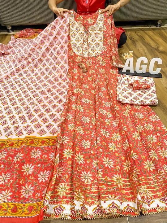 *AGC*

Premium cotton floral print anarkali kurti with sitara & gota work on yoke & beautiful tassle uploaded by business on 6/7/2021