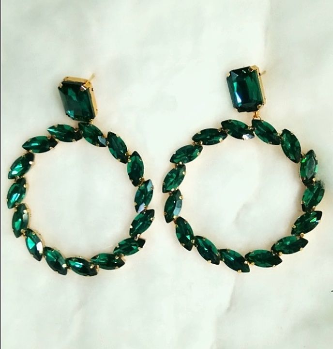 Green crystal diamond stud earrings uploaded by business on 8/11/2020