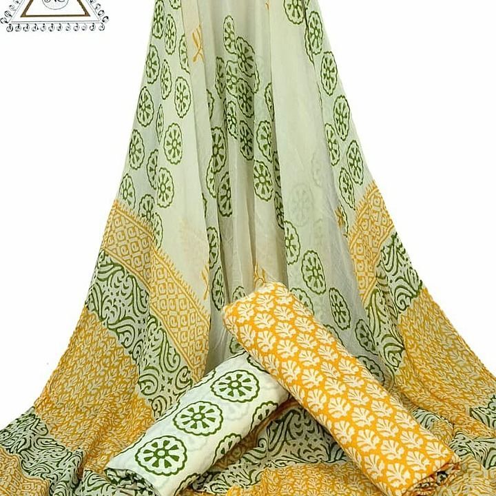 Cottan suits sets in hand block Printed with chifoon  duptta 
 uploaded by Sarees & Suit  on 8/12/2020