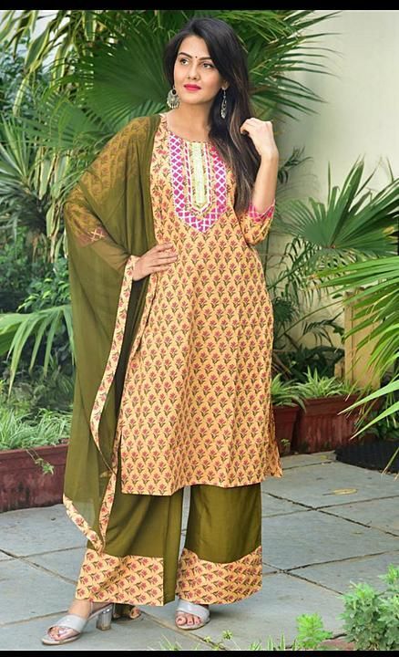 Cotton kurti with Reyon plazo or siffon duptta uploaded by business on 8/12/2020