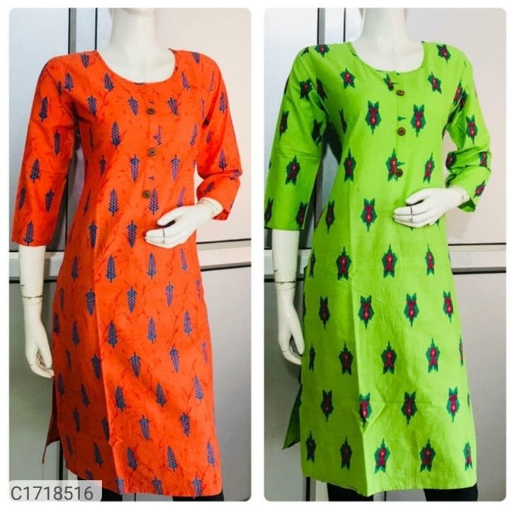 Post image *Catalog Name:* Pretty Printed Cotton Kurtis( But 1 Get 1 Free)

*Details:*
Package Contain: 2 Piece Of Kurti 
Fabric: Cotton
Size(Inches): M-38, L-40, XL-42, XXL-44
Length(Inches): Upto 46"  
Type: Stitched
Sleeves: 3/4 Sleeve
Work: Printed 

Designs: 6

💥 *FREE Shipping* 
💥 *FREE COD* 
💥 *FREE Return &amp; 100% Refund* 
🚚 *Delivery*: Within 7 days 
Cod available
1000 rs