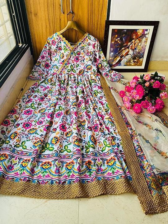 Printed long designer gown... uploaded by business on 5/25/2020