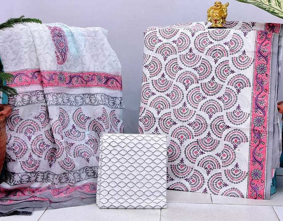 Beautiful hand block printed suits set with cotton dupatta 
   Exclusive collection 
Beautiful color uploaded by Vandana women's clothing on 8/12/2020