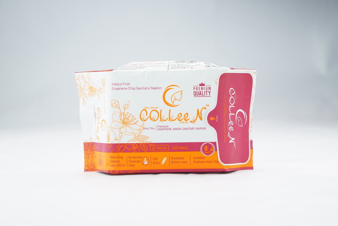 Colleen graphene anion sanitary napkin day use 245mm 8 pad pack uploaded by Colleen premium napkins ( REETTA HYGIENE PVT LTD) on 6/11/2021