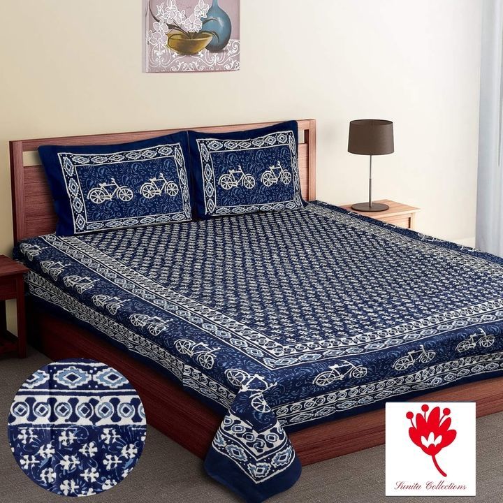 Post image *Kalamkari Print*
*Daabu Print*

 *Rs. 800/-₹*

King size bedsheets with 2 pillow covers. ✨

 _Premium Quality_ 
💯 % Cotton Fabric

Size 
*90 inches by 108 inches*
 ( Bedsheet sides stitched )

Pillow size
18 inches by 27 inches
( chain pillow )

Weight approx 1.2 kg