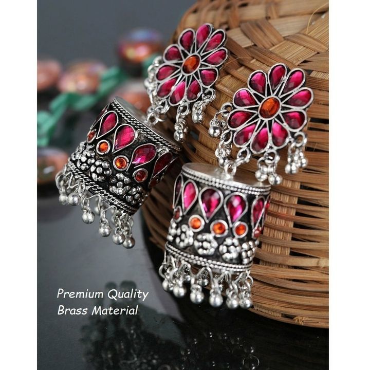 Premium quality brass metal light weight designer partywear jhumka earring for women and girls uploaded by K M Handicrafts on 6/12/2021