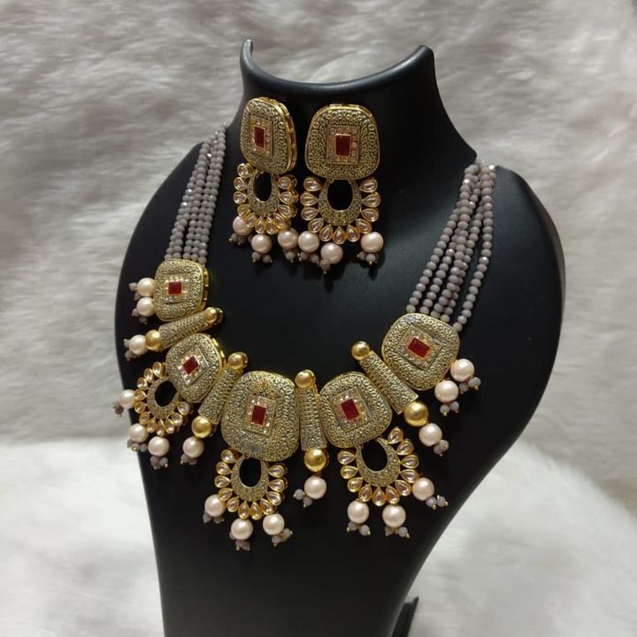 Post image Fancy latest trand chokar and beautiful pearl and stone  chokar and kundan studed jewellery set