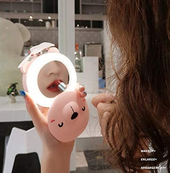 Portable 3 in 1 Cute Cartoon Makeup Mirror Light LED with Mini USB Powerful Fan uploaded by Real Reselling Superstore on 6/12/2021