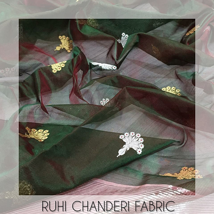 CHANDERI HANDLOOM GREEN SHOT COLOR SARI uploaded by RUHI CHANDERI FABRIC on 8/13/2020