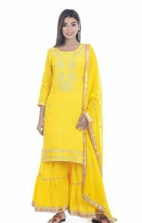 Rayon Yellow Kurta Shararaand Dupatta Set uploaded by business on 6/13/2021