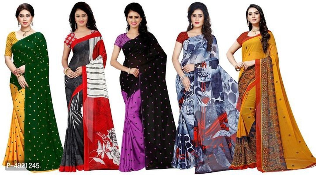 Pack of 5 Stylish Georgette Printed Daily Wear Sarees With Blouse Piece uploaded by business on 6/14/2021