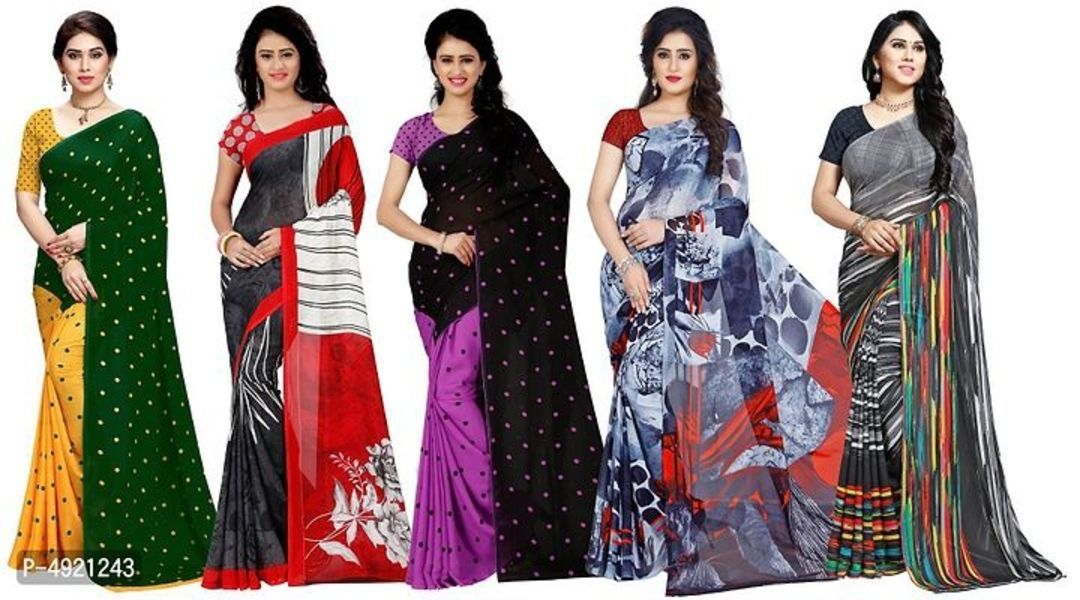 Pack of 5 Stylish Georgette Printed Daily Wear Sarees With Blouse Piece uploaded by Harsh Digital Marketing on 6/14/2021