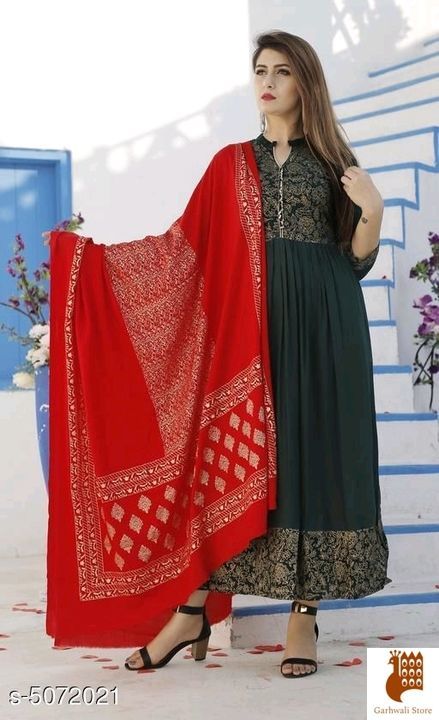 Women Rayon Flared Printed  Dupatta Set uploaded by business on 6/14/2021