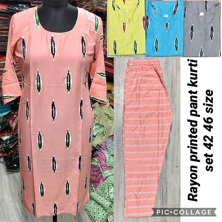 Rayon Printed Kurtis Pant 
Size 42 46
Price 250/- uploaded by business on 8/13/2020