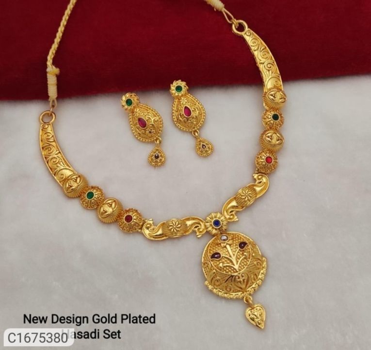 Post image *Catalog Name:* Adorable Gold Plated Stone Necklace Sets Vol-2

*Details:*
Description :It has 1 Piece Of Necklace, 1 Pair Of Earring
Material : Alloy
Size : Adjustable
Work :Gold Plated, Stone
Designs: 5

💥 *FREE Shipping* 
💥 *FREE COD* 
💥 *FREE Return &amp; 100% Refund* 
🚚 *Delivery*: Within 7 days 
1000 rs 
Cod is available
