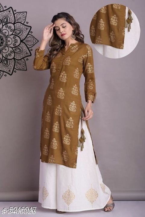 Women Rayon A-line Printed Long Kurti With Palazzo uploaded by business on 6/15/2021