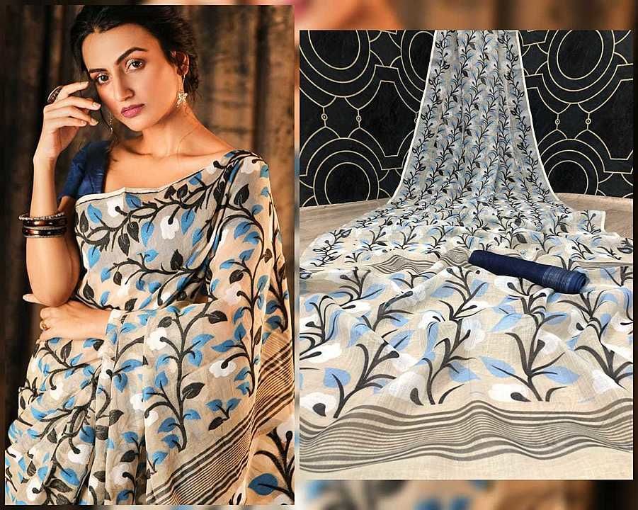 Post image 🏅*Festival Collection* 🏅

🧲Fabric        : Pure Linen with silver jari border with blouse

🧲*ORIGINAL DIGITAL PRINT*

🧲*Price*           : *₹ 999 free shipping*

🧲Single ready

🧲Ready to ship🧲