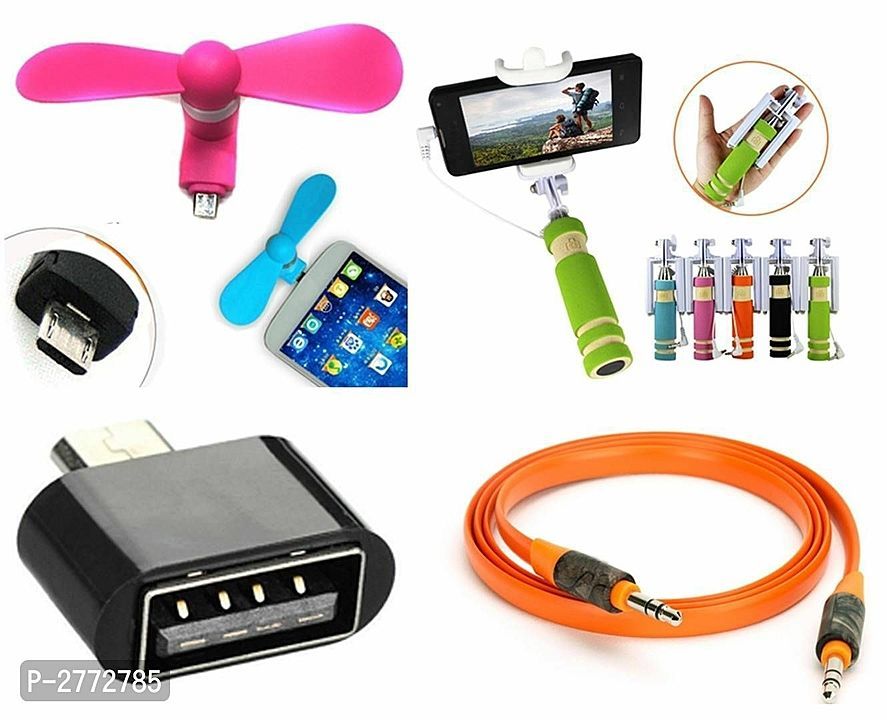Combo Of Selfie Stick With OTG, Aux Cable & USB Fan uploaded by Shreya shop on 8/14/2020