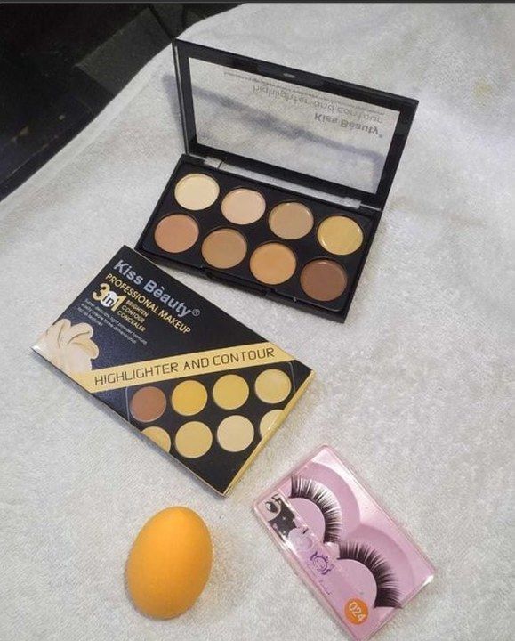 Kiss beauty professional concealer and highlighter pallete with eyelashes and blender   uploaded by business on 6/17/2021