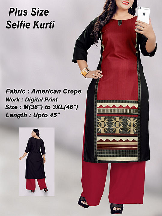 Plus size crepe kurti uploaded by business on 8/14/2020