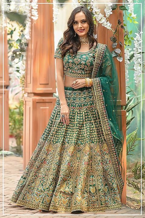 Post image *Bridal Lehangas Collections*
===========================
🦚  *Product Code: 979* 🦚
===========================
*Lehenga (Semi-Stitched)*
Fabric: Phantom silk
Work: Thread Embroidery work + Jari work 
Inner: Cotton with can-can layered net.
Flair : 3.00 mitter 
Size  : waist-42" Length-42"
===========================
*Blouse (Unstitched)*
Fabric: Phantom silk
Work: Thread Embroidery work + Jari work 
Sleeves: Half Sleeves
Fabric Length : 1.20 Mitter 
===========================
*Dupatta*
Fabric: Butterfly net
Work: Embroidery work
Dupatta length: 2.25 meter
===========================
       *Price: 3995/₹(+Shipping)*
===========================
        *This is Original Modaling*
===========================
🎀5% LESS🎀