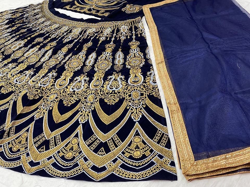 *New bridal nevy-blue Velvet lehengha choli set with Dupatta Launch by LEMBOGEE*


*RATE : 1250+SHIP uploaded by Fashion boutique on 8/14/2020