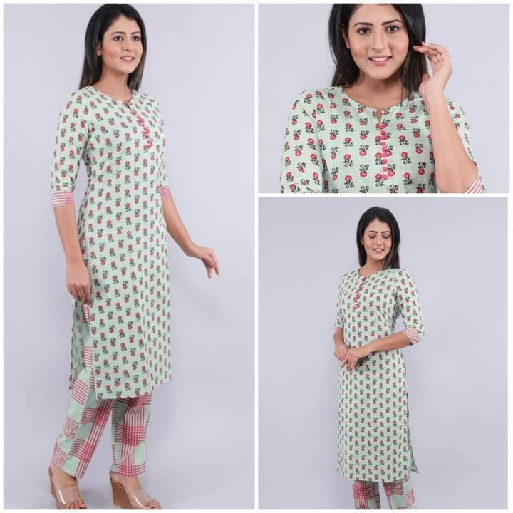 Sky Blue Color Cotton Kurti With Plazzo Set uploaded by Best quality products  on 6/19/2021