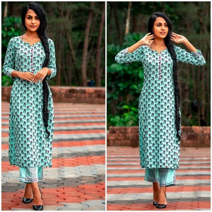 Sky Blue Color Cotton Kurti With Plazzo Set uploaded by Best quality products  on 6/19/2021