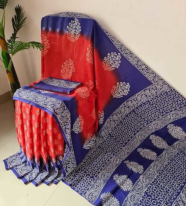 Sarees cotton bagru printed with bp
 uploaded by business on 8/15/2020