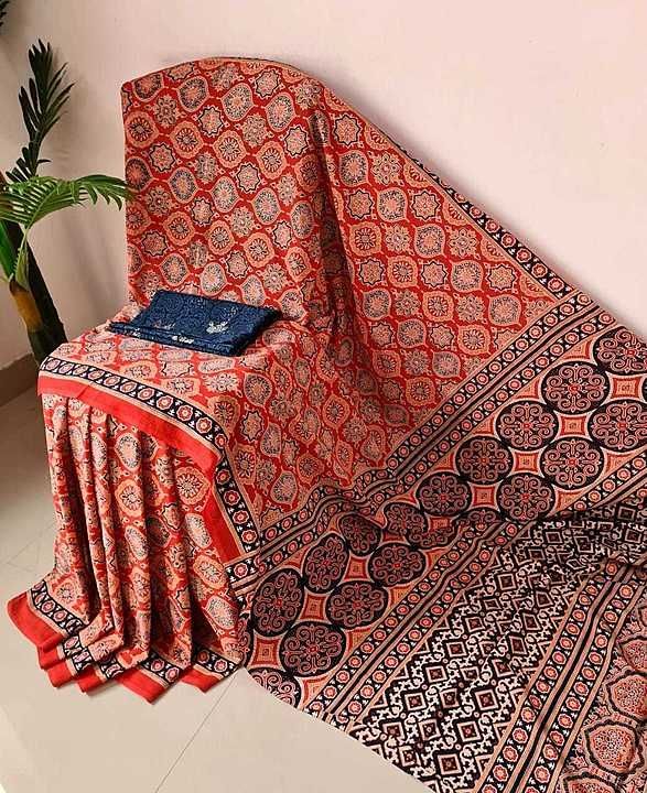 Sarees cotton bagru printed with bp
 uploaded by Ajay hand printing works on 8/15/2020