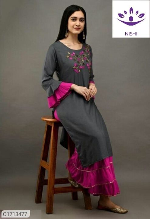 *Catalog Name:* Delicate Solid Embroidered Rayon Kurti Sharara Set uploaded by business on 6/20/2021