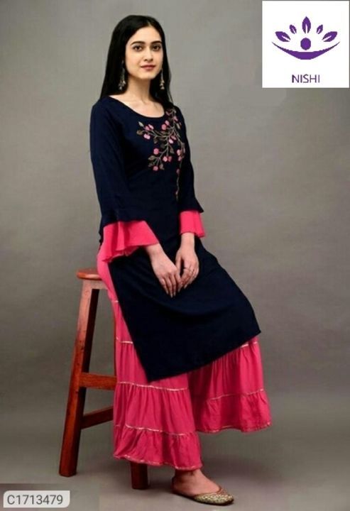 *Catalog Name:* Delicate Solid Embroidered Rayon Kurti Sharara Set uploaded by Nishi on 6/20/2021