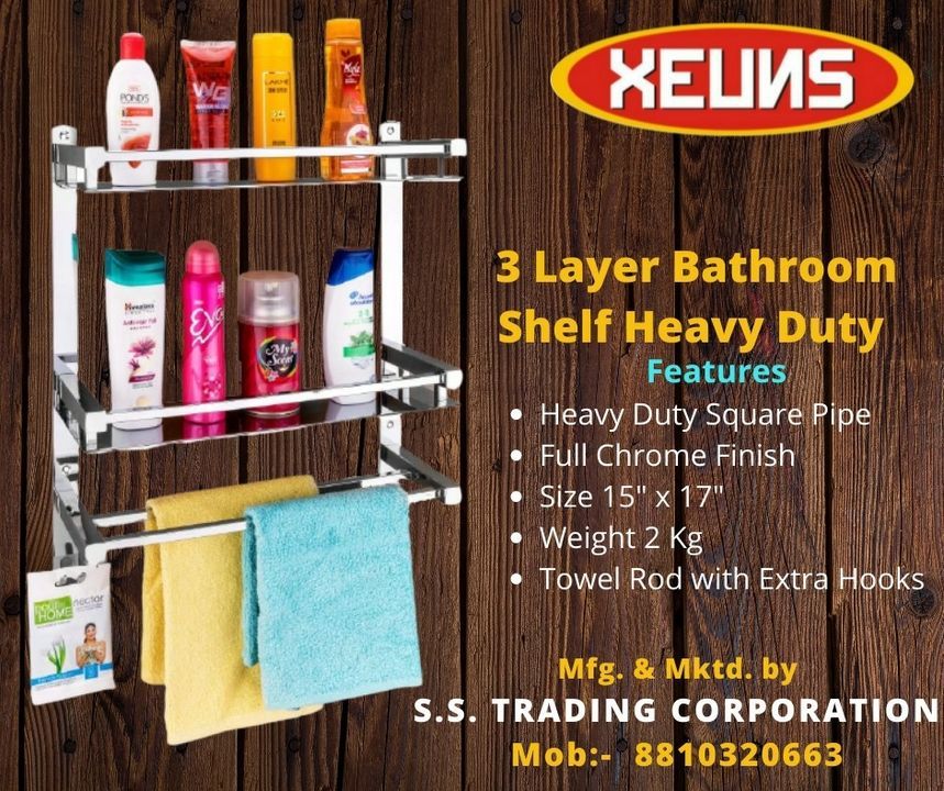 Stainless steel 3 Tier shelf with towel rack and hooks. uploaded by SS Trading Corporation on 6/20/2021
