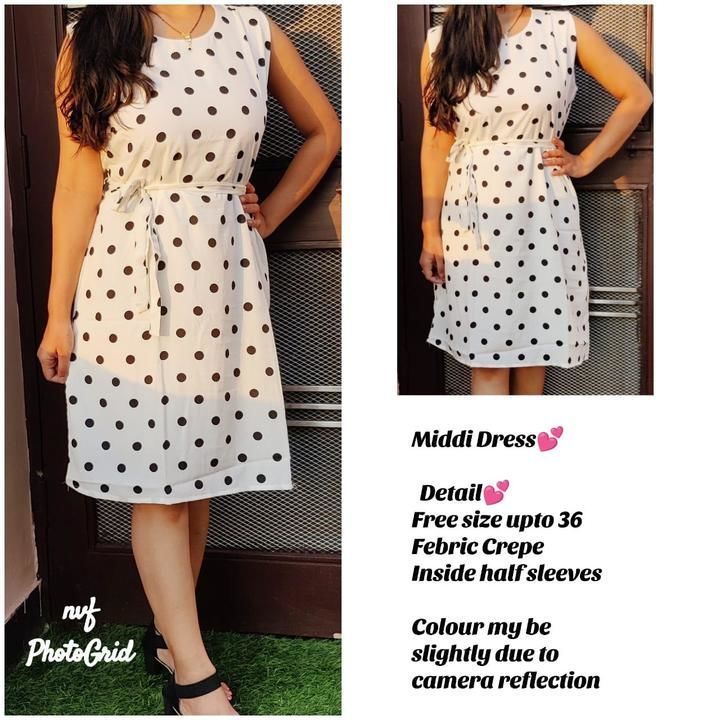 Post image Middi Dress💕
 Detail💕Free size upto 36Febric CrepeInside half sleeves
*Price 550 rs ship free*
Colour my be slightly due to camera reflectionCLTTC grp2,21/06