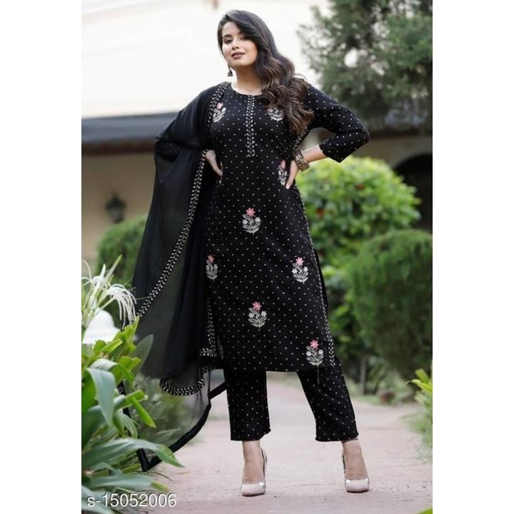 BLACK KURTI WITH PANT AND DUPPTA uploaded by Best quality products  on 6/22/2021