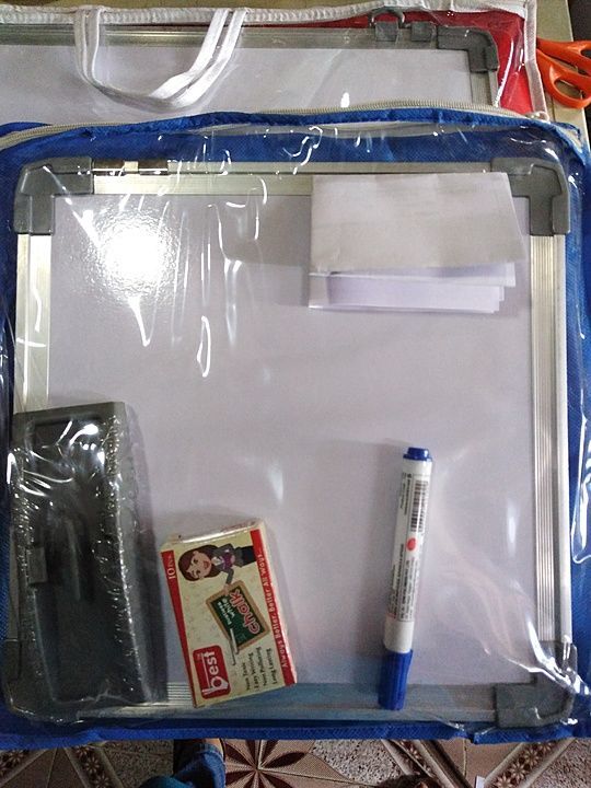 Whiteboard.
1 x1 foot with marker Chalk Duster and cover free
Dual side board  uploaded by Gayatri stationery mart  on 8/15/2020